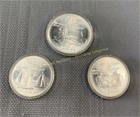 (3) 1976 Olympic silver coins, 2-$5 1-$10