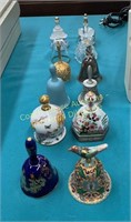 12 Cloisonné, porcelain & crystal bells, cloches