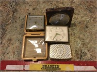 (3) Antique bed side clocks & Compact