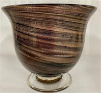 Gold Swirl Art Glass Footed Bowl