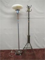 TORCHIERE LAMP & BRASS CLOTHES TREE: