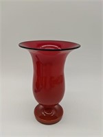 Art Deco Red Czech Glass Vase Black Trim Marked