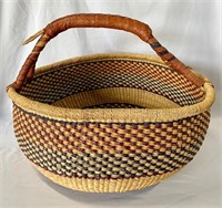 Large Woven Basket w/ Leather Bound Handle