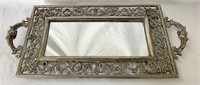 Ornate Footed Mirrored Metal Tray