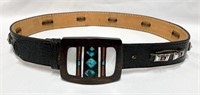 Sterling, Coral, Turquoise, MOP Leather Belt