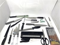 Assorted new various kitchen knives and gadgets-