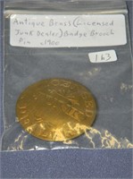 Antique brass-Licensed Junk Dealer badge
