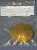 Antique brass-Licensed Junk Dealer badge