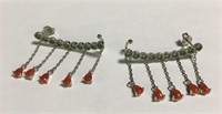 Sterling Silver & Natural Coral Emerald Earrings