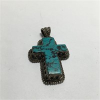 Sterling Silver Turquoise Fancy Cross Pendant