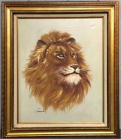 Signed Edward Oil On Canvas Of Lion