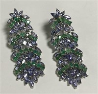 Natural Tanzanite Emerald Sterling Silver Earrings