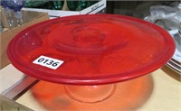 red/clear glass cake stand