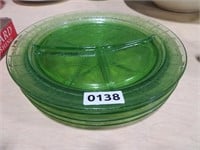 4 green depression divided plates