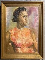 Signed Posby Oil On Canvas Portrait Of Black Woman