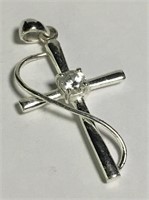 Sterling Silver Han Cross Pendant With Stone