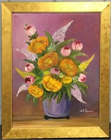 S. L. Keener Oil On Board Flower Still Life