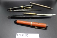 Six fountain pens - Jinhao 18kt tip, Eversharp 14k