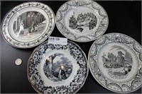 Four 19th Century black and white ironstone plates