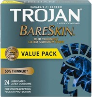 TROJAN BareSkin Lubricated Latex Condoms, 24 Count