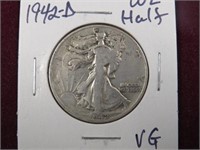 1942 D WALKING LIBERTY HALF DOLLAR 90% VG