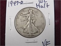 1947 D WALKING LIBERTY HALF DOLLAR 90% VF