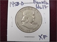 1953 D FRANKLIN HALF DOLLAR 90% XF