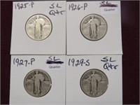 1925 P, 26 P, 27 P, 29 S SEATED LIBERTY QTR 90%