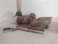 Duck decoys, vintage trap thrower
