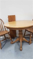 OAK PEDESTAL TABLE & 2 BENTWOOD CHAIRS