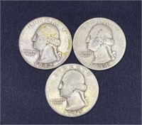 (3) Washington Silver Quarters 40s WWII Era
