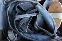 box of miscellaneous leather and supplies