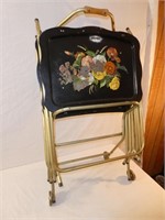Vintage Set of 4 Metal "TV Tables" with cart