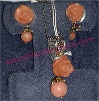 Sterling silver orange flower stone necklace &