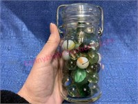 Old jar w/ old marbles & shooters
