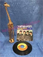 The Beatles Yesterday 45 & wood carved giraffe