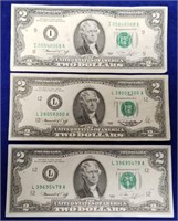 (3) 1976 Series $2 Bill