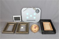 Lot Picture Frames, Wood Tray, Etc