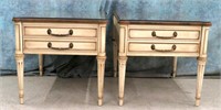 PAIR OF HERITAGE END TABLES W/ GLASS TOPS