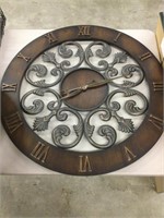 Large wooden and metal clock 30” round