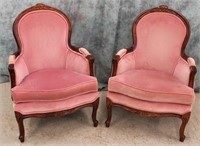 PAIR VINTAGE ORNATE WOOD TRIM PARLOR CHAIRS