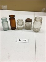 Lot of 5 Vintage Glass jars