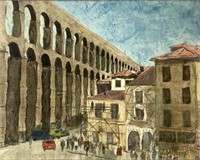 William Bostick Watercolor - The Roman Aqueduct.