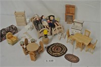 Lot of Toy Doll House  Furniture and Dolls