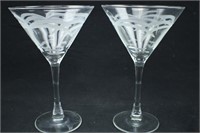 Set of (2) Etched Glass Martini Glasses