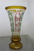 Outstanding tri color fluted amber glass vase with