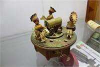 Swiss made wooden music box of Indians on horsebac