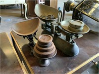 2 SETS OF ANTIQUE SCALES & WEIGHTS