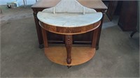 MARBLE TOP HUON PINE 1/2 ROUND HALL TABLE