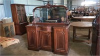 VICTORIAN MIRROR BACK BOWFRONT SIDEBOARD.